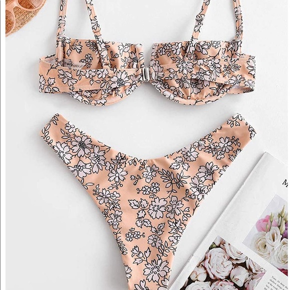 ZAFUL Women's Floral V-Wired Underwire High Leg Two Piece Bikini Set Swimsuit - Picture 13 of 13